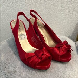 Fioni Night Jeana Red Satin Slingback High Heels